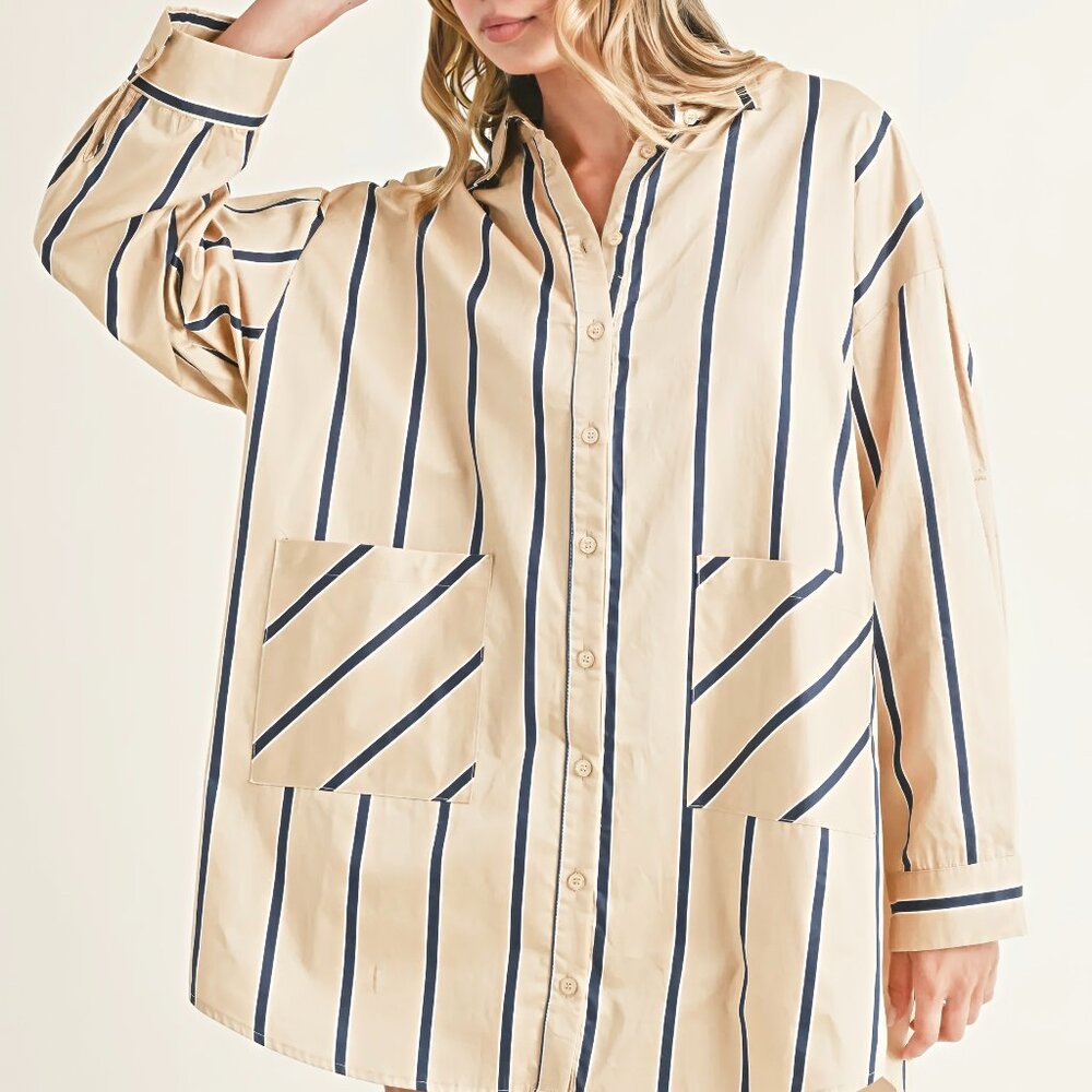 NWT OVERSIZED PINSTRIPE SHIRT DRESS | REVOLVE LOVERS FRIENDS JOAH BROWN - Picture 2 of 6